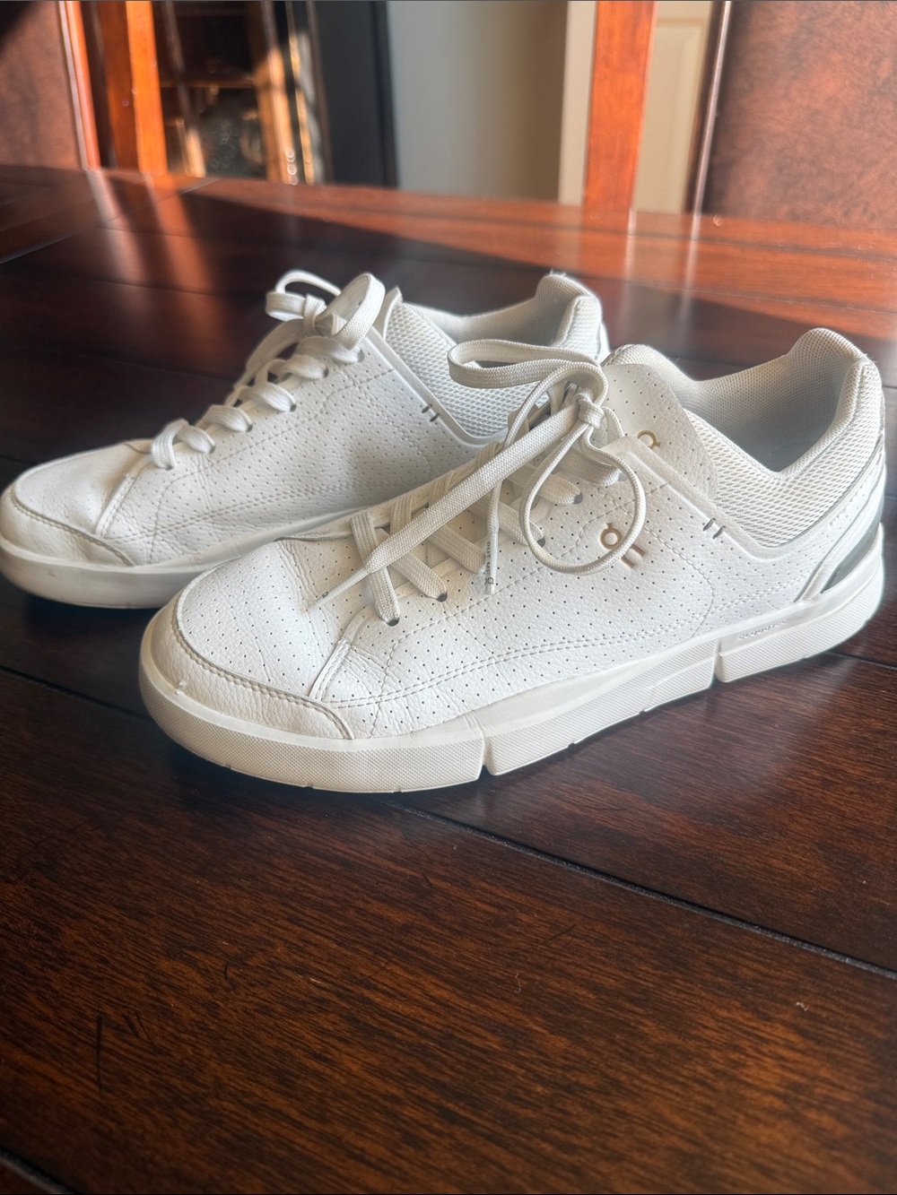 Men's White Low-Top Perforated Leather Sneakers